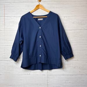 Everlane Blouse Womens Size 12 Dark Teal The Silky Cotton Lantern Button Down